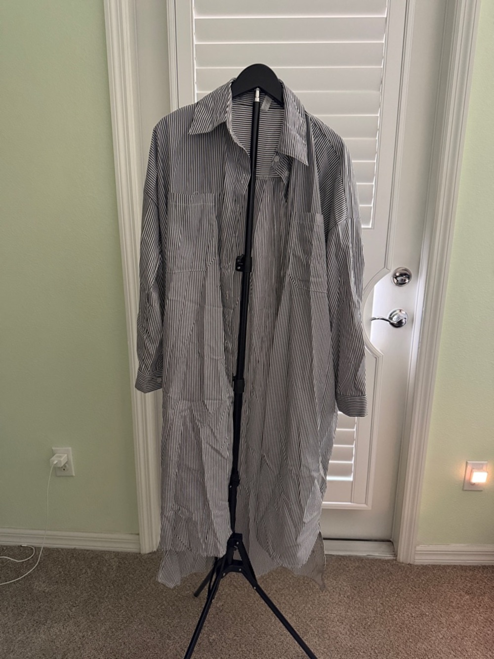 Lightweight Black & White Striped Women’s Long Shirt Jacket